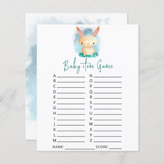 Jogo de Item de Bebê Coelhinho. Jogo do chá de fra (Frente/Verso)