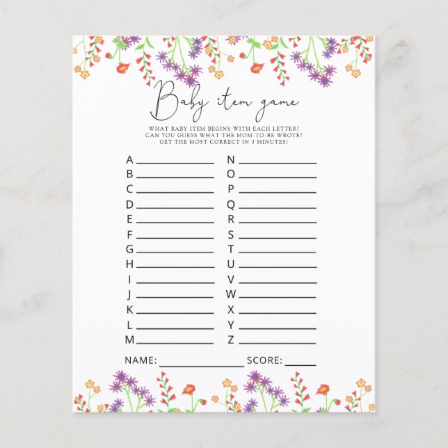 Jogo de Item de Bebê de Flores Selvagens. Jogo do  (Frente)