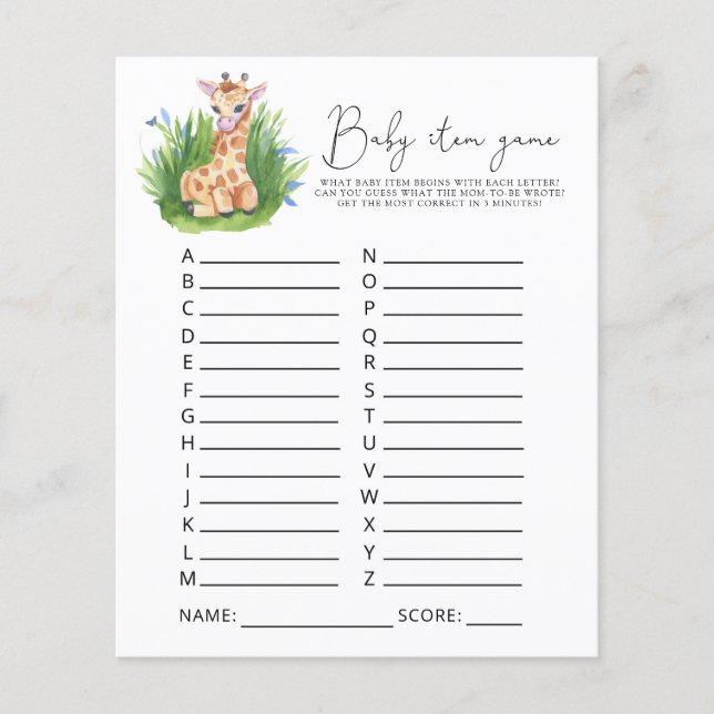 Jogo de Item de Girafa. Jogo do chá de fraldas (Frente)