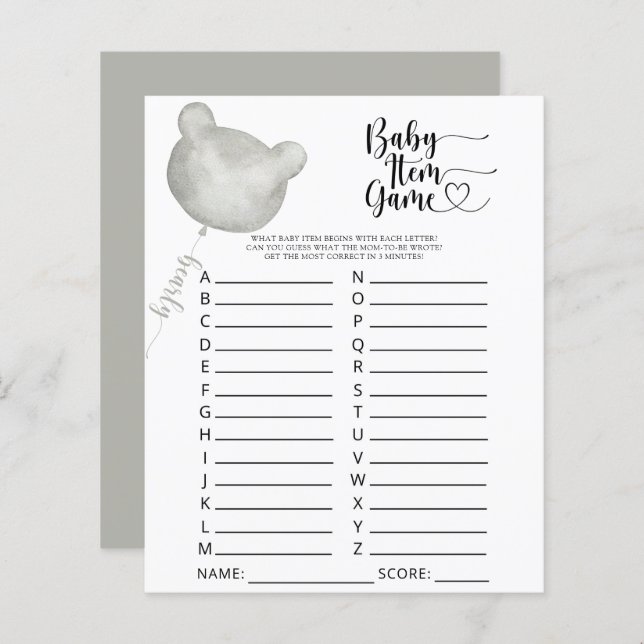 Jogo de Itens do Bebê Urso. Jogo de Chá de Bebê (Frente/Verso)