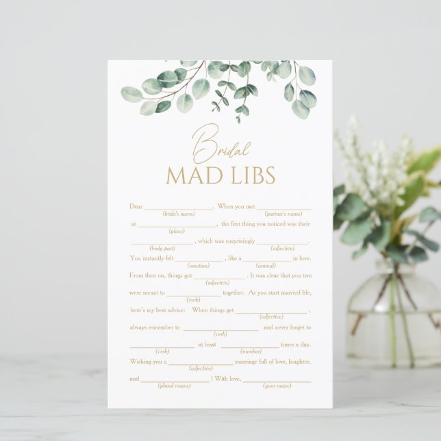 Jogo de Mad Libs para Chá de Noiva com Vegetação S (Em pé/Frente)