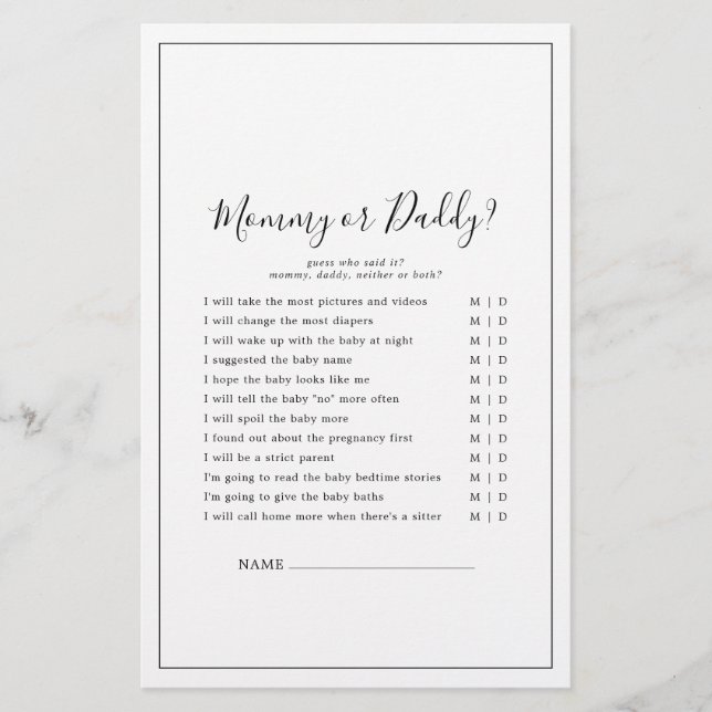 Jogo de Mamãe ou Pai minimalista (Frente)