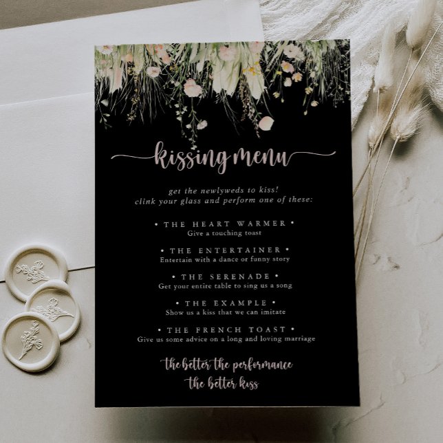 Jogo de Menu Boho Wildflower Black Weding Kissing (Criador carregado)