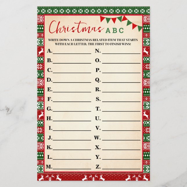 Jogo de Natal ABC de camisola feia cartão (Frente)