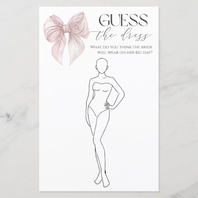 Jogo de Noiva Adivinhe o Vestido com Laço Rosa (Frente)