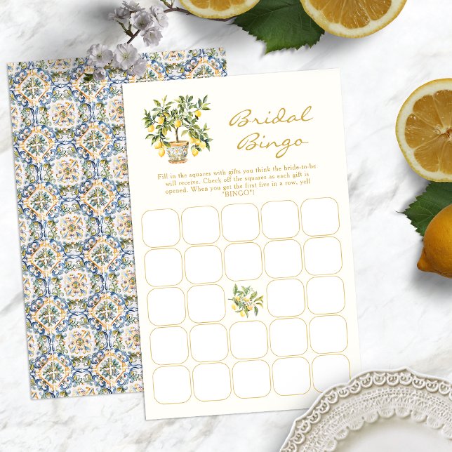Jogo de Noiva Limão (Italian Lemon Bridal Bingo Game Blue Tile Back by Painted Paperie
)