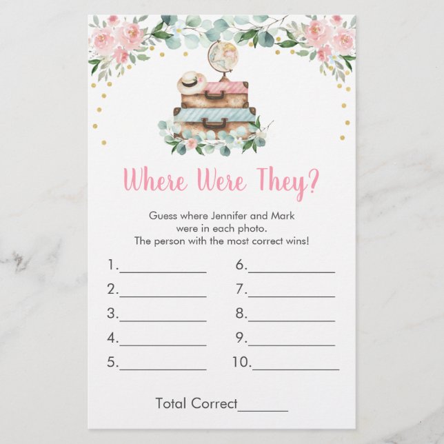 Jogo de Noivado Pink Floral Travel Where Were They (Frente)