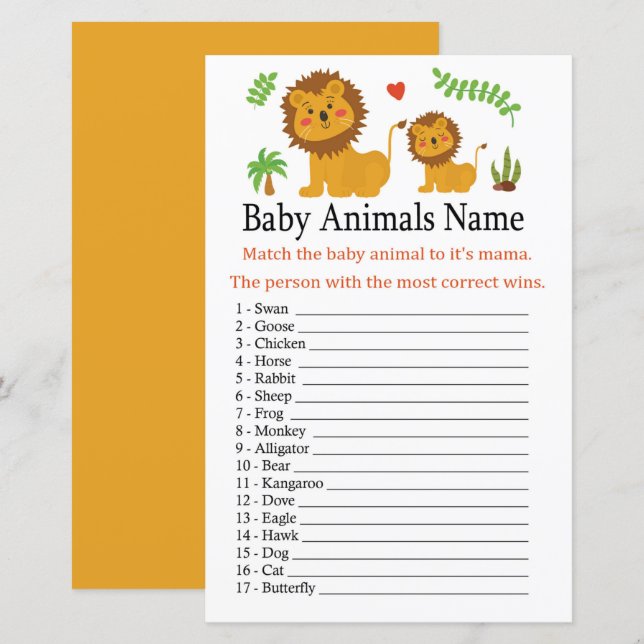 Jogo de Nome de Bebês de Leão (Frente/Verso)