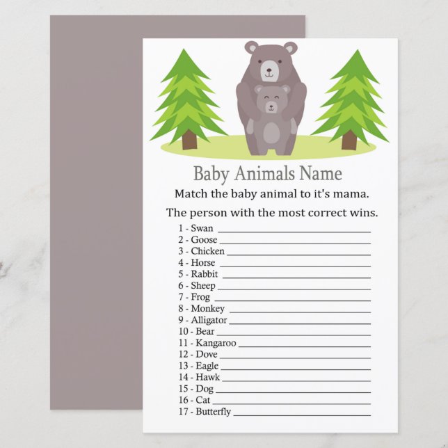 Jogo de Nome de Bebês de Urso Cinto (Frente/Verso)
