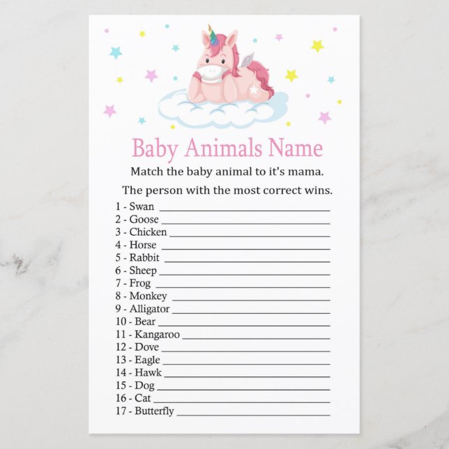 Jogo de Nome de Bebês do Unicorn (Frente)