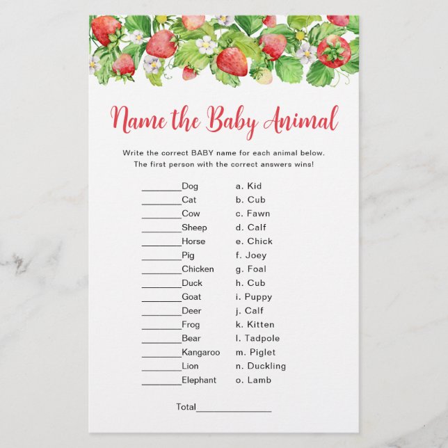 Jogo de Nome do Bebê Animal Morango (Frente)