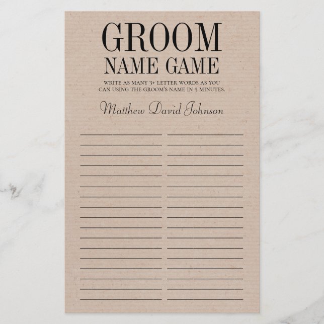 Jogo de Nome do Groom (Frente)