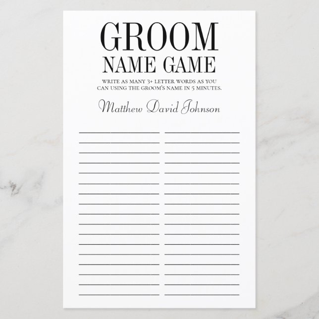 Jogo de Nome do Groom (Frente)