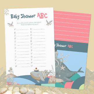 Jogo de Nomes ABC do Chá de Bebê Baleia Náutica Ro