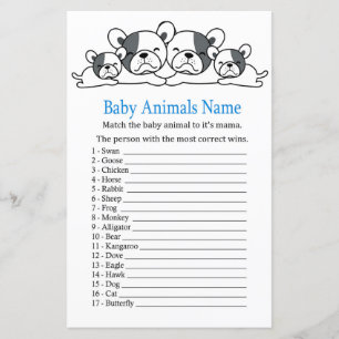 Jogo de Nomes de Animais Bebês Bulldog
