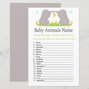 Jogo de Nomes de Animais Bebês Elefante