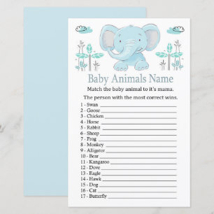 Jogo de Nomes de Animais Bebês Elefante Azul