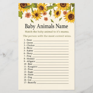 Jogo de Nomes de Animais Bebés Girassol