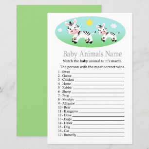 Jogo de Nomes de Animais Bebês Zebra