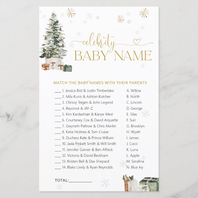 Jogo de Nomes de Bebês Famosos da Árvore de Natal (Frente)