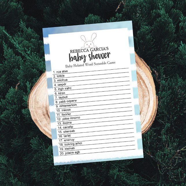 Jogo de Palavra Azul com Coelho Branco do chá de f (Criador carregado)