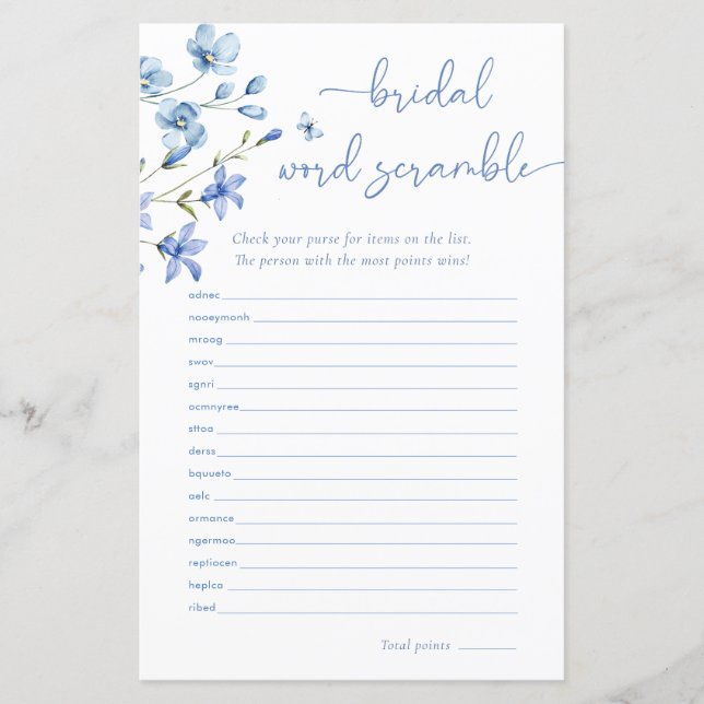 Jogo de Palavra Bridal de Flor Selvagem Dusty Blue (Frente)