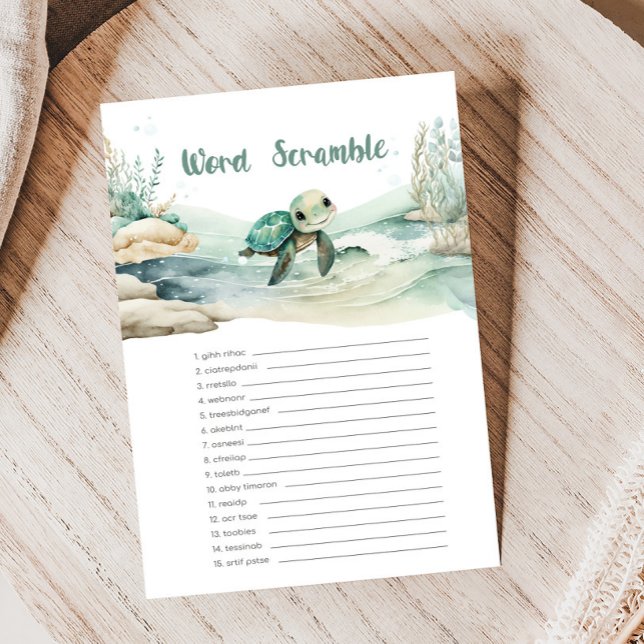 Jogo de Palavra Chá de fraldas de Tartaruga do Mar (Sea Turtle Baby Shower Game)