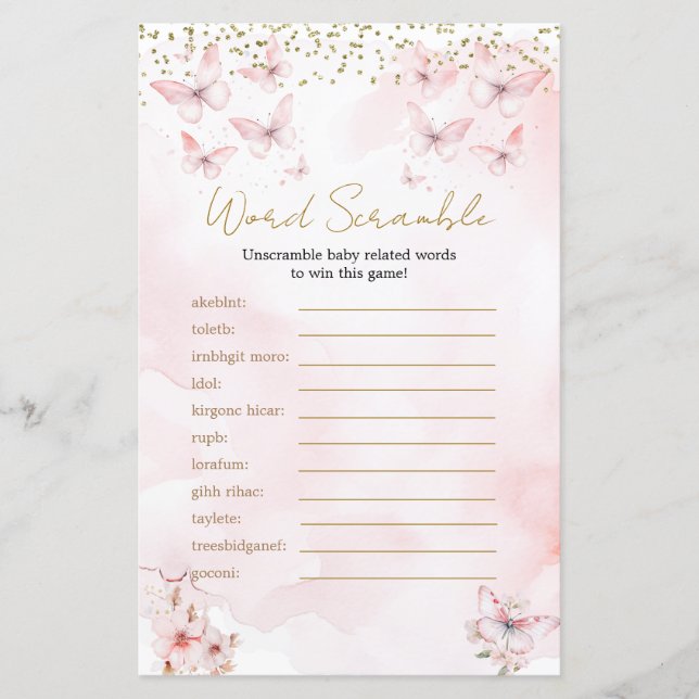 Jogo de Palavras de Chá de fraldas de Borboleta Ro (Frente)