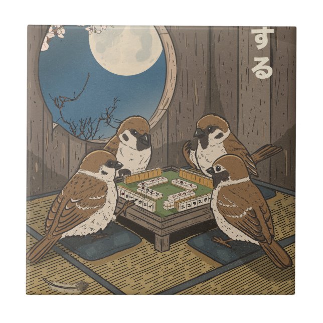 Jogo de pássaros jogando Mahjong  (Frente)