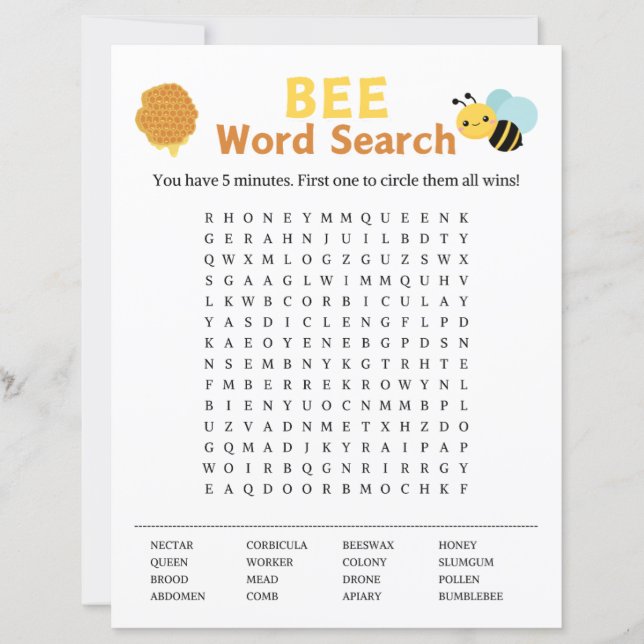 Jogo de Pesquisa do Word Bee (Frente)