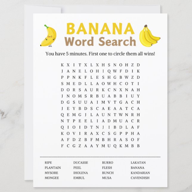Jogo de Pesquisa do Word em Banana (Frente)