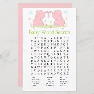 Jogo de Pesquisa do Word em Chá de fraldas de Elef