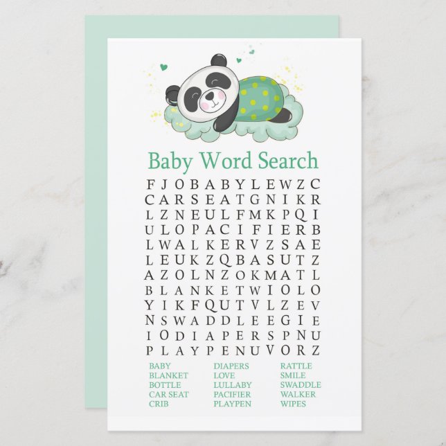 Jogo de Pesquisa do Word para Chá de fraldas do Pa (Frente/Verso)
