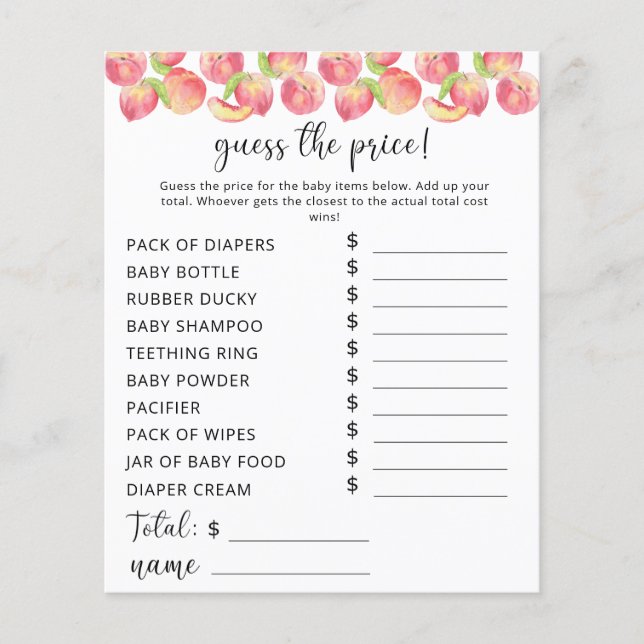 Jogo de preço de pêssego aquarela (Frente)