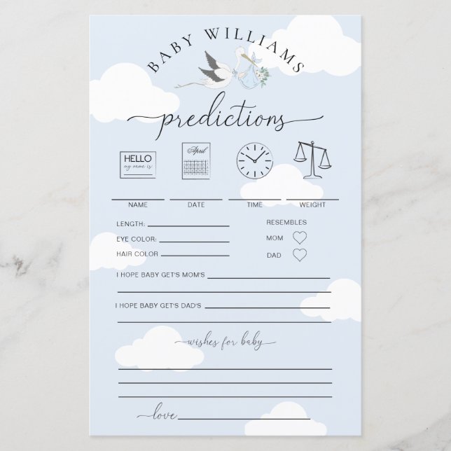 Jogo de Predicações de Bebê de Tempestade Azul (Frente)