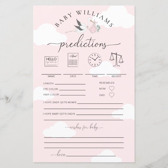 Jogo de Predicações de Bebê de Tempestade Rosa (Frente)