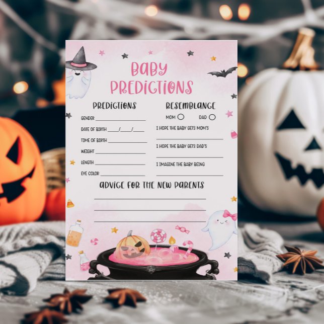 Jogo de previsão de bebês do Halloween Ghoul Sheet (Pink Oh Sheet Baby Shower Baby Predictions Game)