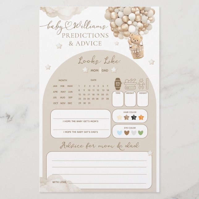 Jogo de previsão de Chá de fraldas neutro para hom (Frente)