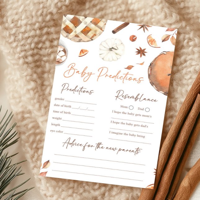 Jogo de Previsão de Pequeno Bolo de Abóbora de Out (Pumpkin Pie Baby Shower Baby Predictions Game)