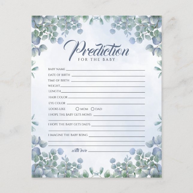 Jogo de previsão do Chá de fraldas Greenerescente (Frente)