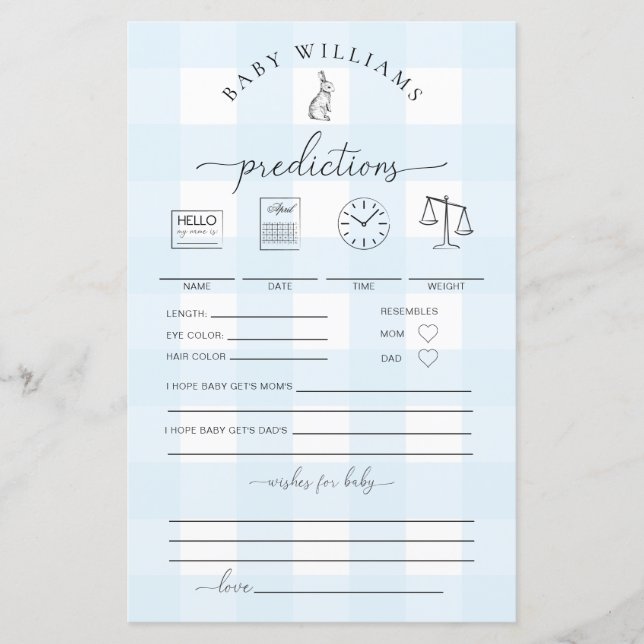 Jogo de Previsões Bebidas Coelhinhas Azul Gingham (Frente)