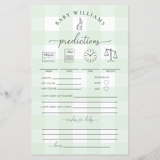 Jogo de Previsões de Bebê de Coelhinho Gingham Ver (Frente)