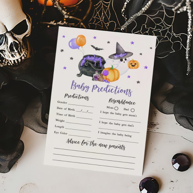 Jogo de Previsões de Bebê Fantasma Roxo (Ghost Halloween Baby Shower Baby Predictions Game )