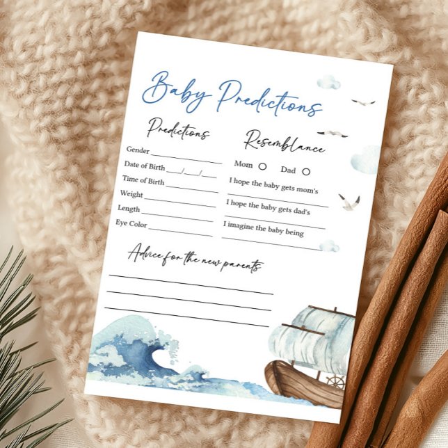 Jogo de Previsões de Bebê para Chá de Bebê Náutico (Ahoy It's A Boy Baby Shower Baby Predictions Game)