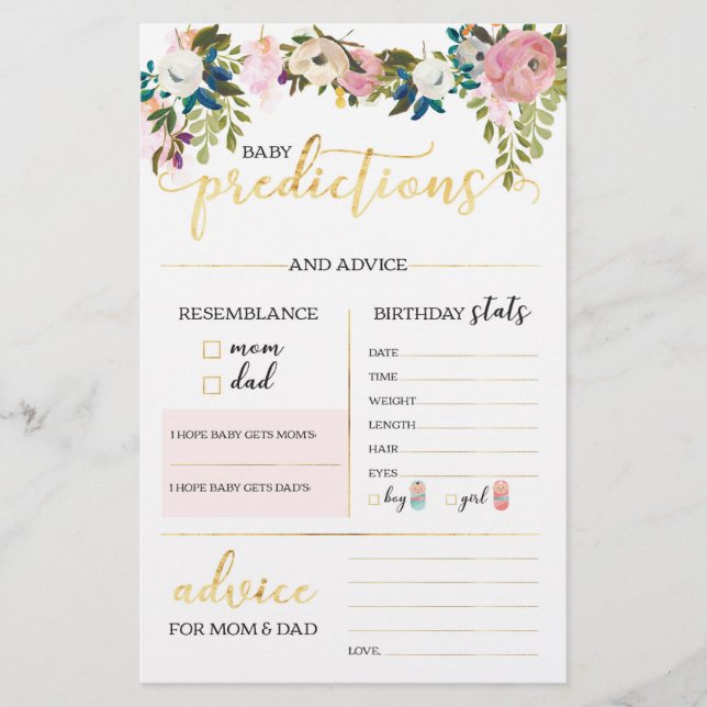 Jogo de previsões de Chá de fraldas Floral (Frente)