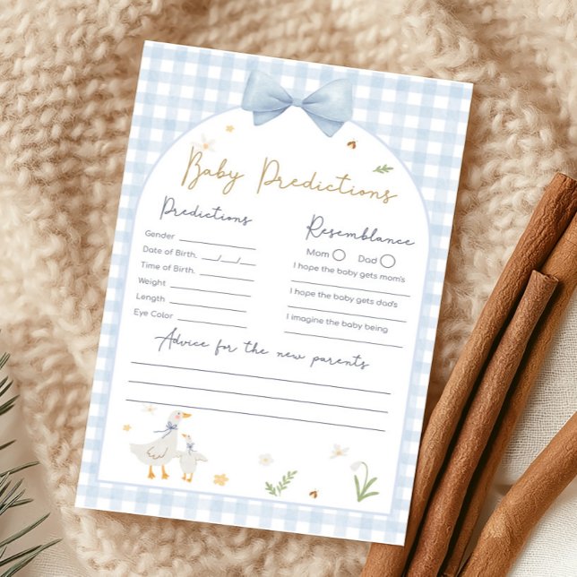Jogo de Previsões de Chuveiro Gingham Azul Galinha (silly Goose Baby Shower Game)