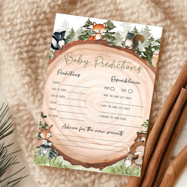 Jogo de Previsões para Bebê Fatia de Madeira Anima (Boy Woodland Animals Baby Shower Baby Predictions)