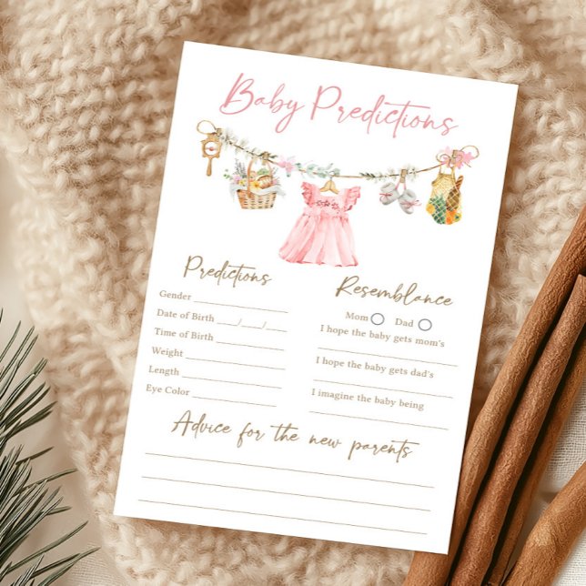 Jogo de Previsões para Bebê Menina Localmente Cria (Pink Locally Grown Clothesline Baby Shower Baby Predictions Game)