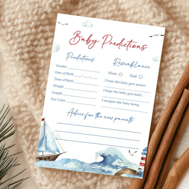 Jogo de Previsões para Bebê Náutico Azul Vermelho (Ahoy It’s A Boy Baby Shower Baby Predictions Game)