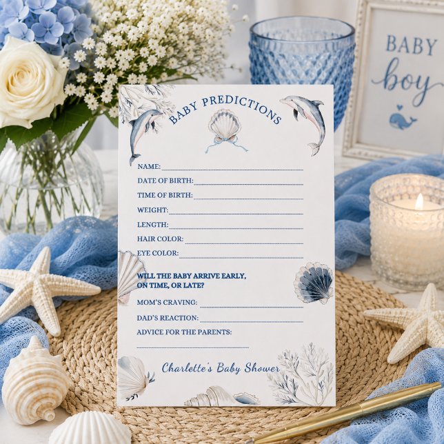 Jogo de Previsões para Chá de Bebê Costeiro (Coastal Baby Shower Boy Predictions Game card)